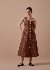 A Model Wearing Brown Organic Cotton Sandra Dress, curated by Only Ethikal