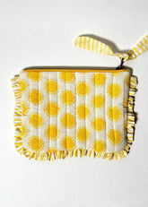 Sustainable Quilted Cotton Travel Pouch- Golden Hour Flat Frill Organizer