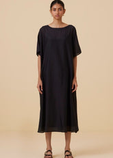 A Model Wearing Black Cotton silk Didda Black Cape Dress , curated by Only Ethikal