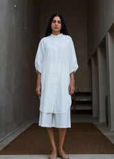 A Model Wearing White Handwoven Cotton Braboune Handwoven White Co-Ord Set , curated by Only Ethikal