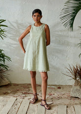 A Model Wearing Green Pure Cotton Mint Bliss Dress, curated by Only Ethikal