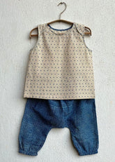 Unisex Organic Zoo Indigo Raidana Jhabla With Indigo Check Pants