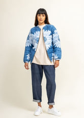 A Model Wearing Multicolor Upcycled Cotton Florence Bomber Jacket, curated by Only Ethikal