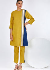 A Model Wearing Yellow Pure Cotton Tamara Ochre/ Mustard Co-Ord Set, curated by Only Ethikal