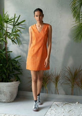 A Model Wearing Orange Pure Cotton Tang Dress, curated by Only Ethikal
