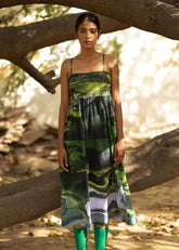 A Model Wearing Multicolor Upcycled Cotton Ella Green Dress, curated by Only Ethikal