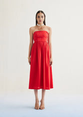 A Model Wearing Red Tencel Dreamy Summer Tencel Tube Dress, curated by Only Ethikal