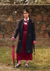 A Model Wearing Blue Wool Willow Blue Overcoat, curated by Only Ethikal