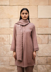 A Model Wearing Brown Wool Brown Iris Set( With Stole ), curated by Only Ethikal