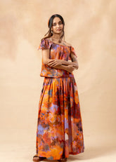 A Model Wearing Orange Organic Cotton Little Leaf Set, curated by Only Ethikal