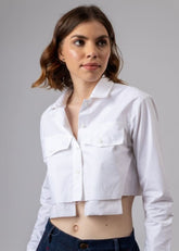 A Model Wearing White Upcycled Cotton Austin White Shirt, curated by Only Ethikal