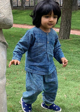 Unisex Organic Indigo Check Kurta & Matching Pants