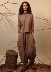 A Model Wearing Beige, Green, Brown, Blue Pure Cotton Roots Balloon Pants, curated by Only Ethikal