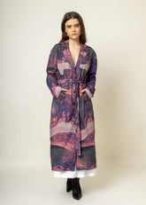 A Model Wearing Multicolor Upcycled Cotton Amelia Printed Trench, curated by Only Ethikal