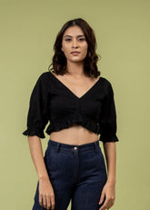 A Model Wearing Black Upcycled Cotton Betty Black Top, curated by Only Ethikal