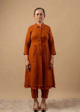 A Model Wearing Orange Organic Cotton Carolle Shirt Dress, curated by Only Ethikal