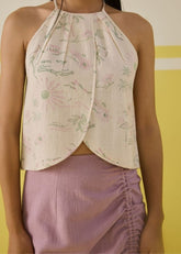 A Model Wearing Multicolor Handwoven cotton Garden Of Joy Kala Cotton Halter Neck Top, curated by Only Ethikal