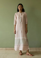 A Model Wearing Pink Linen Terra Border Linen Dress- Blush, curated by Only Ethikal