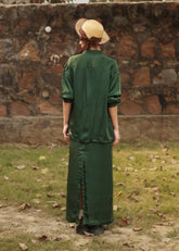 A Model Wearing Green Bemberg Earo Emerald Set, curated by Only Ethikal