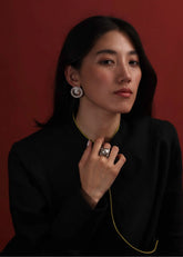 A Model Wearing Silver Pure Silver Silver Na-Gyen Rolmo Earrings, curated by Only Ethikal