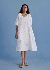 Nami Floral Printed Linen Dress - White