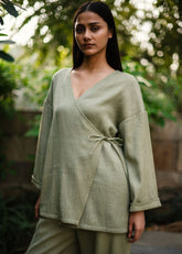 A Model Wearing Green Wool Pansy Set- Green, curated by Only Ethikal