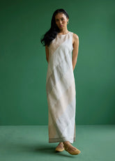 A Model Wearing Ivory Linen Akito Bias Linen Stripe Dress- Ivory, curated by Only Ethikal