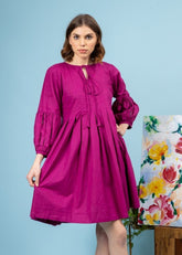 A Model Wearing Pink Hemp Magenta Mid Summer Dress, curated by Only Ethikal