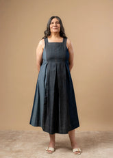 A Model Wearing Blue Upcycled Denim Natalie Denim Dress, curated by Only Ethikal