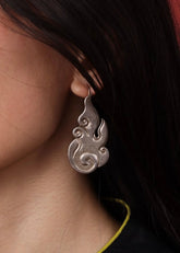 A Model Wearing Silver Pure Silver Silver Na-Gyen Maey Earrings, curated by Only Ethikal