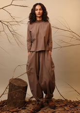A Model Wearing Beige, Green, Brown, Blue Pure Cotton Roots Rib Raglan Co-Ord Set (2 PCS), curated by Only Ethikal