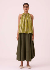 A Model Wearing Multicolor Handwoven Cotton Sean Green Striped Ikat Top, curated by Only Ethikal