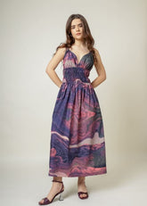 A Model Wearing Multicolor Upcycled Cotton August Printed Dress, curated by Only Ethikal