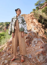 A Model Wearing Multicolor,Pure Cotton Haze Beneath Bomber Jacket curated by Only Ethikal