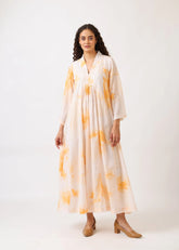 A Model Wearing Multicolor Mulmul Cotton Blush Aura Panel Dress, created by Only Ethikal