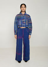 A Model Wearing Multicolor Handwoven Cotton Recycle Ashai Jacket, curated by Only Ethikal