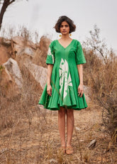 A Model Wearing Green Cotton Mul Dianthus curated by Only Ethikal