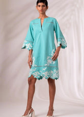 A Model Wearing Blue Cotton Twill Mason Short Dress, curated by Only Ethikal
