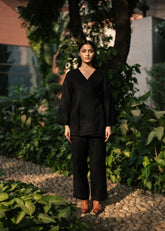 A Model Wearing Black Wool Pansy Set- Black , curated by Only Ethikal