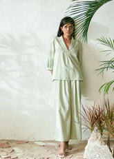 A Model Wearing Green Pure Cotton Serene Mint Coord Set, curated by Only Ethikal