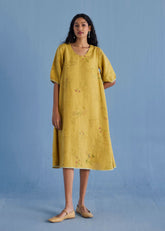 Nami Floral Printed Linen Dress - Ochre