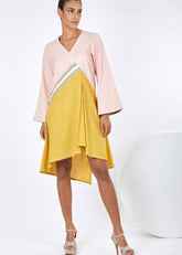 A Model Wearing Multicolor Pure Cotton Hibiki Multi Midi Dress, curated by Only Ethikal