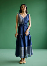 A Model Wearing Navy Linen Aria Metallic Linen Dress- Navy, curated by Only Ethikal