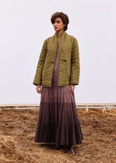 A Model Wearing Olive Pure Cotton Clove Jacket curated by Only Ethikal