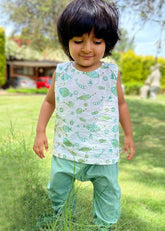 Unisex Organic Koi Mint Jhabla With Mint Pants