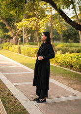 A Model Wearing Black Wool Alaska Set- Black, curated by Only Ethikal