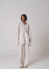 A Model Wearing Beige Linen Linen Oversized Shirt | Beige, curated by Only Ethikal