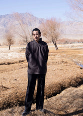 A Model Wearing Grey Cotton Linen Grey Cotton Linen Karma Shirt, curated by Only Ethikal