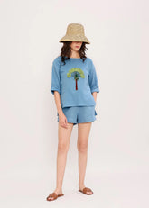 Coco Blue Embroidered Top