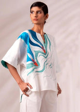 A Model Wearing Multicolor Cotton Twill Kara Top, curated by Only Ethikal